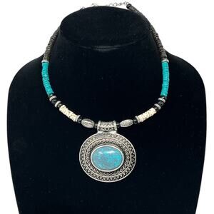 NEW Charter Club Turquoise Medallion Beaded Statement Pendant Necklace NWT